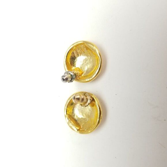 Vintage Textured Gold Tone Dome Stud Earrings, Simple Retro Design - Picture 3 of 6